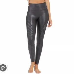 Spanx Moto Faux Leather Leggings Gunmetal Medium